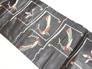 鳥に色紙模様織出し名古屋帯